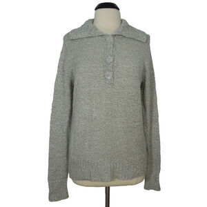 ST. JOHN'S BAY Knit Sweater L LARGE Womens Gray Collared Half Way Buttons